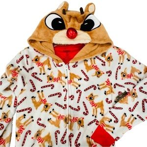 NWOT Rudolph the Red-Nosed Reindeer Super Minky Union Suit Pockets Hood